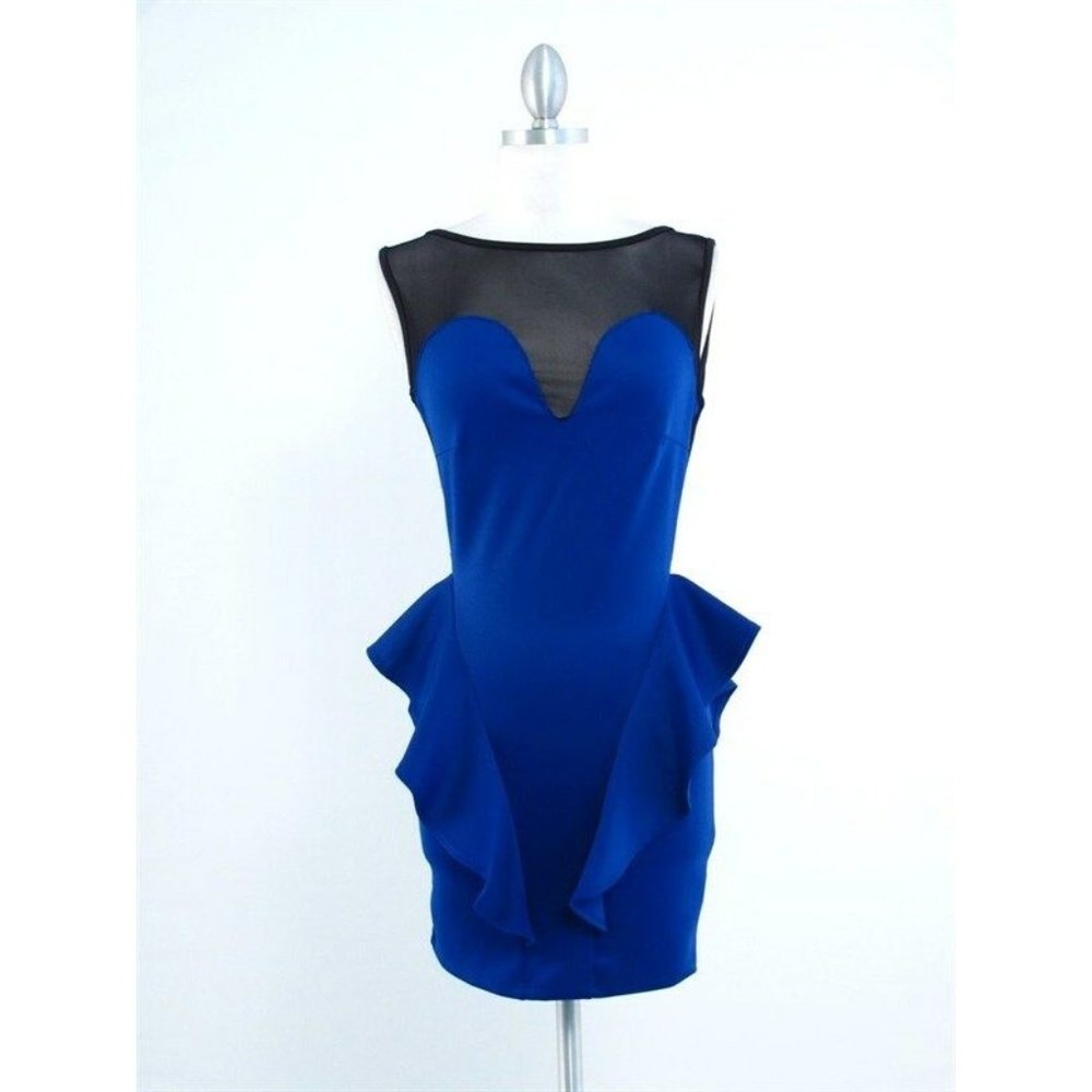 Royal Sheer Mesh Low Back Ruffle Peplum Dress S - Picture 1 of 4
